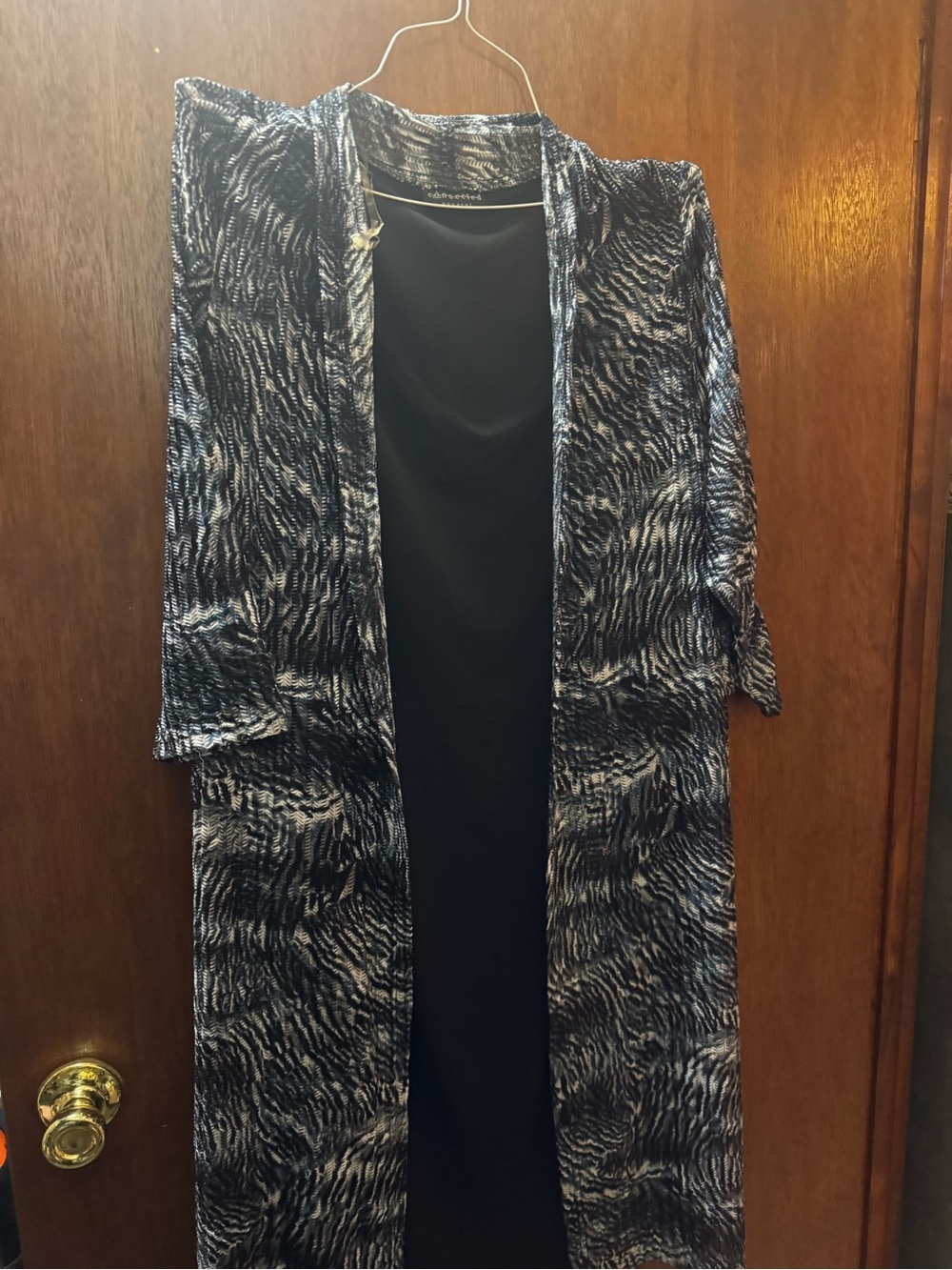 connected apparel Black Slip Dress with Patterned Open Duster